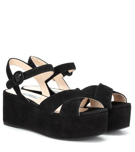 prada flatform sandal|Prada double buckle suede sandals.